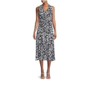 Tommy Hilfiger Floral Lined, Gathered Front, Sleeveless Midi Dress